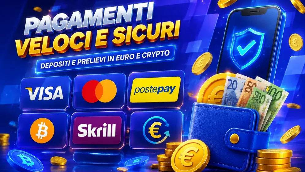 loghi Visa, PostePay, Bitcoin e Skrill affiancati